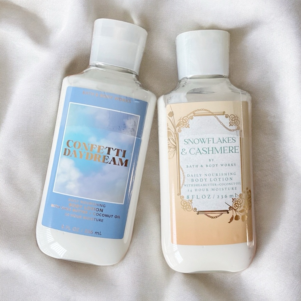 BBW Body Lotion Set of 2, Confetti Daydream and Snowflakes & Cashmere